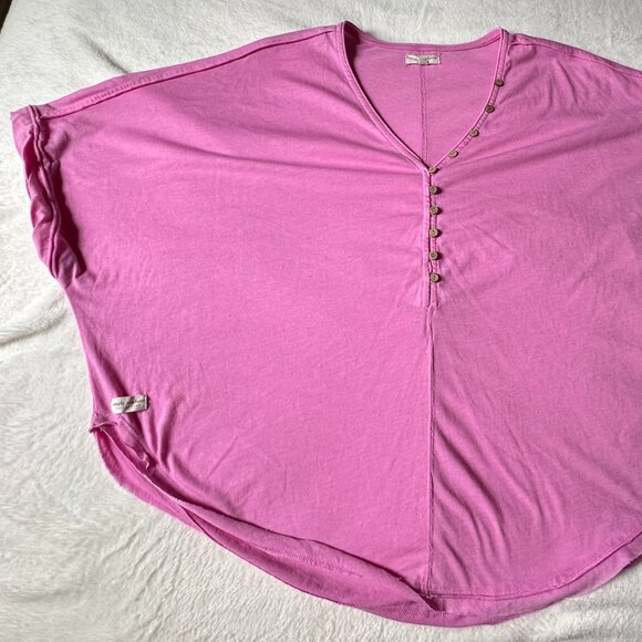 Simply Southern Women's XXL Loose Fit Pink Dolman Henley T-shirt - Raw Hem - Picture 9 of 10